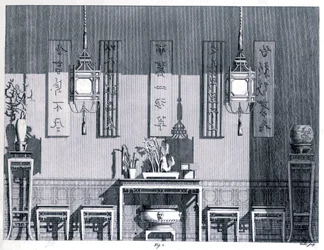 Interior, Chambers, Sir William (1723-96), de Diseños de edificios chinos, 1759